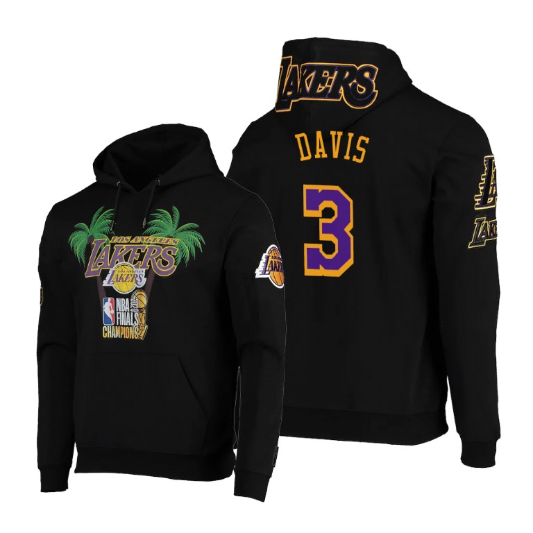 Men's Los Angeles Lakers Anthony Davis #3 NBA 2020 Palm Pullover Finals Champions Black Basketball Hoodie OXC5683FR